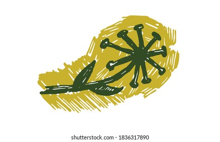 Hand drawn vector illustration of herbs. Doodle floral element. Spring and summer symbol. Contour otline drawing of simple black twigs and flowers