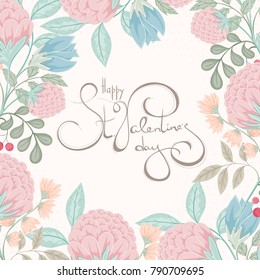 Hand drawn vector illustration of herbs and flowers. Retro card of spring elements on light background can be used for invitation, banner template, flyer, sale, website, cover. Art concept.