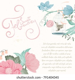 Hand drawn vector illustration of herbs and flowers. Retro card of spring elements on light background can be used for invitation, banner template, flyer, sale, website, cover. Art concept.