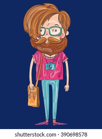 Hand drawn vector illustration with hipster man