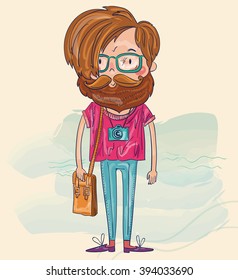 Hand drawn vector illustration with hipster man