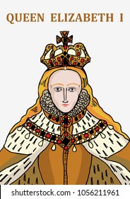 A hand drawn vector illustration of the historically famous Tudor, Queen Elizabeth I.