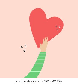 Hand drawn vector illustration – hand holding heart. Love symbol. Valentine day greeting card
