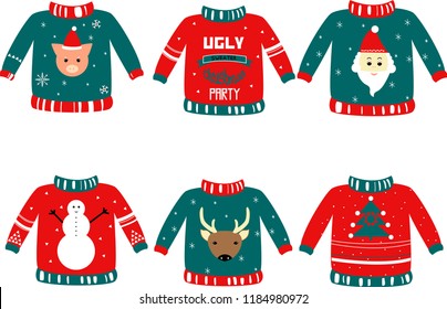 Hand drawn vector illustration for holiday events as Ugly Christmas Sweater party.