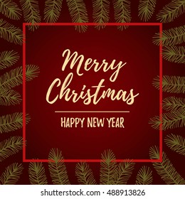Hand drawn vector illustration - Holiday frame with fir branches. Christmas card with lettering. Perfect for invitations, greeting cards, prints, flyers, posters etc