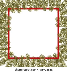 Hand drawn vector illustration - Holiday frame with fir branches. Merry Christmas template postcard. Perfect for invitations, greeting cards, prints, flyers, posters etc