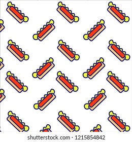 Hand drawn vector illustration of hot dog pattern in cartoon style. Seamless pattern