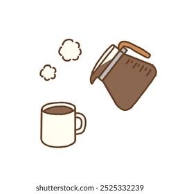 Dibujado a mano Ilustración vectorial de café caliente y servidor de café