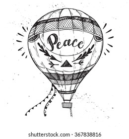 Hand drawn vector illustration    hot air balloon in the sky  Sketch