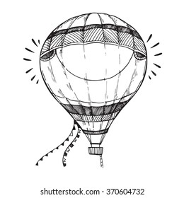 Hand drawn vector illustration    hot air balloon in the sky  Sketch