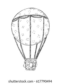 Hand drawn vector illustration - hot air balloon in the sky. Perfect for prints, posters, invitations etc
