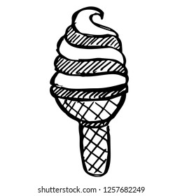 Hand Drawn Vector Illustration Ice Cream Cone Food for Summer. Good for Graphic Design, Logo, Outline, Layout, Template. 