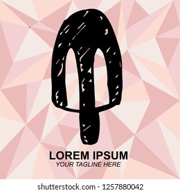 Hand Drawn Vector Illustration of Ice Cream Food Dessert for Summer with Rose Gold Pink Background. Doodle, Sketch, Ink, Brush for Template, Icon, Logo.