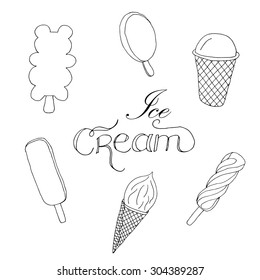 Hand drawn vector illustration with ice Cream. Banner set. for restaurant and cafe