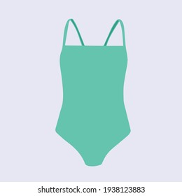 Hand drawn vector illustration icon of one piece turquoise swimsuit. Beach women fashion, create your design, design element, coloring. EPS 10 for typography and digital use.