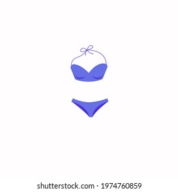 Hand drawn vector illustration icon of  blue swimsuit. Beach women fashion, create your design, design element, coloring. EPS 10 for typography and digital use.