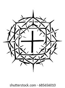 Hand drawn vector illustration or ink drawing of the Christian symbol of Jesus Christ Crown of thorns