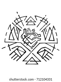 Hand drawn vector illustration or ink drawing of a human heart and hands symbol
