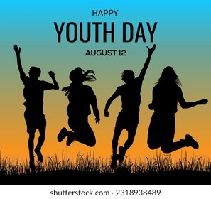 Hand Drawn Vector Illustration of International Youth Day 12th August With Sky and Sunset Background