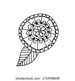 Handgezeichnete Vektorgrafik einzeln auf weißem Hintergrund. Grafische Blumen und Kräuterelemente im Doodle-Stil für Karten, Plakate, Aufkleber und professionelles Design. EPS 8.