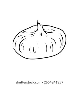 Ilustración vectorial dibujada a mano del fondo blanco aislado del bulbo de la cebolla del arte de la línea, iconos vegetales del contorno para el diseño orgánico del producto, empaquetado respetuoso del medio ambiente, libro para colorear de la educación e ingrediente alimentario