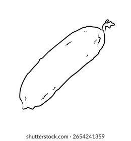Hand drawn vector illustration of isolated line art cucumber white background, outline vegetable icons for organic product design, eco-friendly packaging, education coloring book and food ingredient