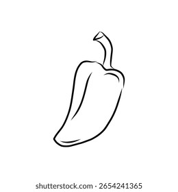 ilustração de vetor desenhado à mão de linha isolada arte doce sino pimentão branco fundo, delinear ícones vegetais para design de produtos orgânicos, embalagem ecológica, livro de coloração e ingrediente alimentar