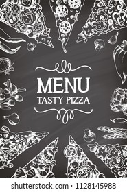Hand drawn vector illustration for an italian Pizza Menu. For restaurant, pizzeria or delivery comunication.
