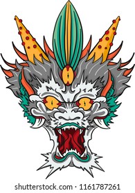 hand drawn vector illustration of a japanese mask in color. Tattoo template isolated
