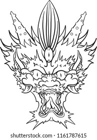 hand drawn vector illustration of a japanese mask in black and white. Tattoo template isolated