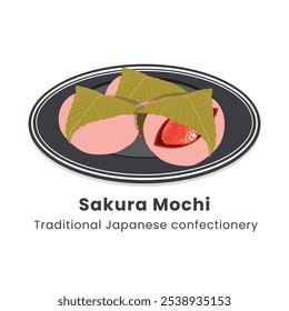 Ilustración vectorial dibujada a mano del tradicional mochi japonés de Sakura dulce