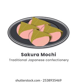 Ilustración vectorial dibujada a mano del tradicional mochi japonés de Sakura dulce