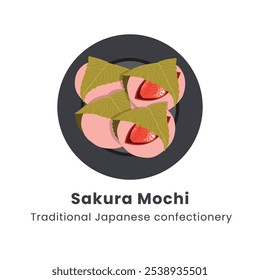 Ilustración vectorial dibujada a mano del tradicional mochi japonés de Sakura dulce