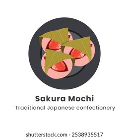 Ilustración vectorial dibujada a mano del tradicional mochi japonés de Sakura dulce