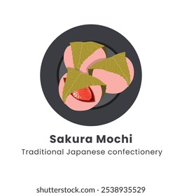 Ilustración vectorial dibujada a mano del tradicional mochi japonés de Sakura dulce