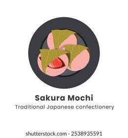 Ilustración vectorial dibujada a mano del tradicional mochi japonés de Sakura dulce