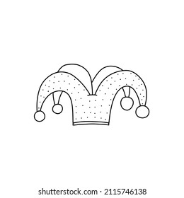 Hand drawn vector illustration of jester's hat in doodle style. Cute illustration of jester's hat on a white background in doodle style.