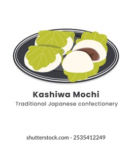 Ilustração vetorial desenhada à mão de Kashiwa Mochi Confeitaria tradicional japonesa