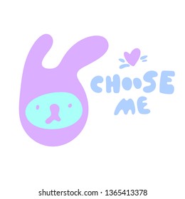 Hand drawn vector illustration of a kawaii funny character and phrase choose me. Isolated objects on white background. Doodle line drawing. Design concept for Asia products, children print.