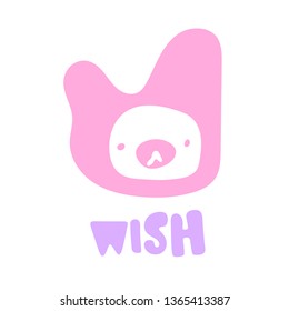 Hand drawn vector illustration of a kawaii funny character and phrase wish. Isolated objects on white background. Doodle line drawing. Design concept for Asia products, children print.