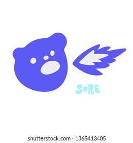 Hand drawn vector illustration of a kawaii funny bear character who blows fire. Phrase sure. Isolated objects on white background. Doodle line drawing. Design concept for Asia products, children print