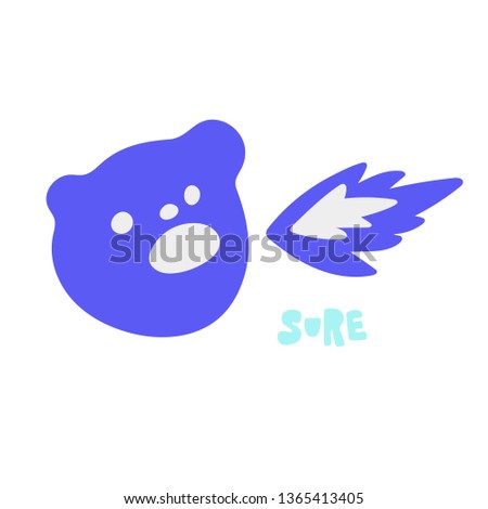 Hand drawn vector illustration of a kawaii funny bear character who blows fire. Phrase sure. Isolated objects on white background. Doodle line drawing. Design concept for Asia products, children print
