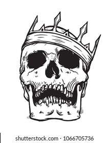 Hand drawn vector illustration of king skull