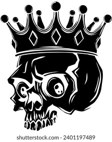 Hand drawn vector illustration of king skull