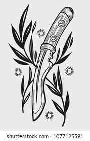 Hand drawn vector illustration knife. Can be used for tattoo, print, t-shirt, poster and cards.