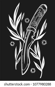 Hand drawn vector illustration knife. Can be used for tattoo, print, t-shirt, poster and cards.