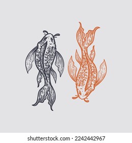 Hand drawn vector illustration of koi fish, ink drawing