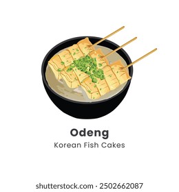 Hand drawn vector illustration korean fish cake soup odeng or eomuk 