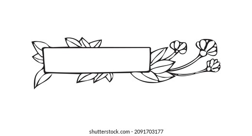 Ilustración vectorial dibujada a mano. Etiqueta con flores y hojas.