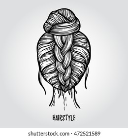 Hand drawn vector illustration - ladies fashion hairstyle. Beauty salon. 